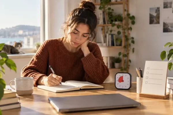 Pomodoro tekniği için çalışma masası ve zamanlayıcı