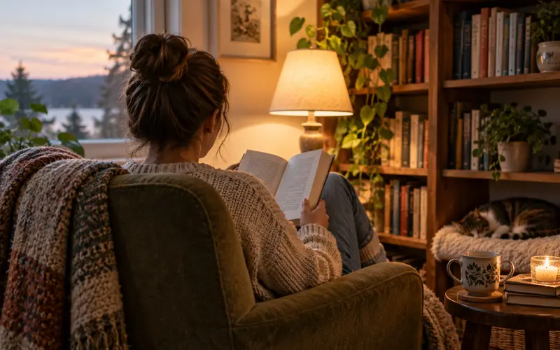 Rahat bir köşede kitap okuma alışkanlığı