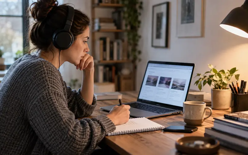 Online kurs seçeneklerini karşılaştıran öğrenci